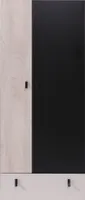 Furniture24 Kleiderschrank Planet PL-3, Schrank, 2 Türiger Drehtürenschrank mit 4 Einlegeboden, 1 Kleiderstangen und Schublade Schwarz/Eiche/Beige