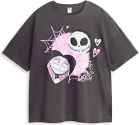 Nightmare Before Christmas - Schlafanzug mit langer Hose für Damen kurzärmlig NS8597 (XL) (Schwarz/Pink)