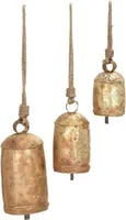 Sada 3 mosazných zvonků ve stylu shabby chic, rustikální kov na zavěšení, obrovská dekorace zvonku