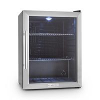 Klarstein Beersafe XL - Minibar, Mini-Kühlschrank, Getränkekühlschrank, 60 Liter, leise, 42 dB, Edelstahl, Glastür, 2 Einschübe, 5-stufiger Temperaturregler, schwarz-silber [++]