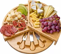 BlauKe® Bambus Käsebrett mit Käsemesser Set – 37cm Rund Servierplatte aus Holz – Drehplatte Servierbrett aus Holz, Käseplatte Drehbar – Geschenke Idee