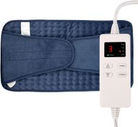 Heizkissen mit Abschaltautomatik, 30 x 126cm Wärmegürtel Heizgürtel mit Klettverschluss, 6 Temperaturstufen, 4 Timing-Einstellung, Elektrisch Wärmekissen für Rücken/Bauch/Taille, Waschbar -Blau