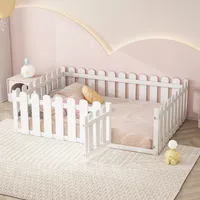 Flieks Kinderbett Bodenbett 140x200cm mit Tür, Spielbett Doppelbett Kinderbett ohne Lattenrost, Holzbett Bettgestell für Kinderzimmer, Weiß