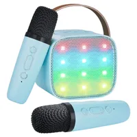Karaoke Maschine mit 2 kabellosen Mikrofonen, Tragbarer Bluetooth Lautsprecher mit Stimme Effekte, LED-Lichter, Blau