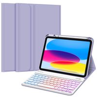 Fintie Tastatur Hülle für iPad 10. Generation 2022 (10.9 Zoll), Keyboard Case mit 7-farbig Beleuchteter Magnetischer Abnehmbarer Deutscher Tastatur, Violett