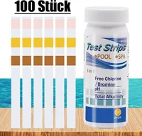 100x Pool Teststreifen 3in1 Chlor Brom pH Wert Alkalität Pooltester Wassertester Poolzubehör
