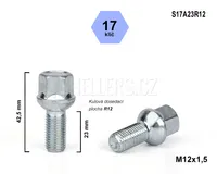 Kolový šroub M12x1,5x23 kulový R12, klíč 17, S17A23R12 výška 42,5 mm