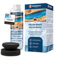 Veddelholzer 200 ml Profi Polierpaste + Polierschwamm für Epoxidharz Möbel, Tisch, Acrylglas, Polyester, Gelocat sowie Glasfaser und Carbonfaser verstärkte Kunststoffe. Hochglanz Epoxidharz Zubehör