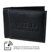 Herren Mini Portemonnaie RFID Rindleder Geldbörse Leder schwarz Quer Po1130