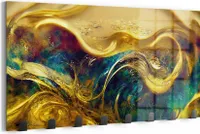 DEQORI Kleiderhaken Glas 60x30 cm 'Goldener Wirbeltraum' Wand Garderobe beschreibbar Paneel