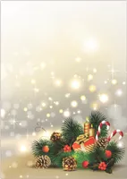 Motiv Briefpapier (Weihnachten-5054, DIN A4, 100 Blatt). Einseitig bedrucktes Briefpapier,  beschreibbar, für alle Drucker/Kopierer geeignet, Motivpapier mit Weihnachtsgesteck, Kerzen, Geschenk, Tannenzweige Tannenzapfen Misteln Kugeln Zuckerstangen goldene Sterne