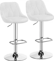 Yaheetech 2er Barhocker-Set Verstellbare Sitzhöhe 61,5 cm - 83 cm Polsterhocker mit Drehbarer Sitzfläche Hocker mit Fußstütze für Küche/Bar/Salon/Esszimmer, Weiß