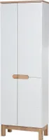 Breiter Hochschrank Bali in Weiß, 60 cm, mit Eicheneinlagen und Soft-Closing-System