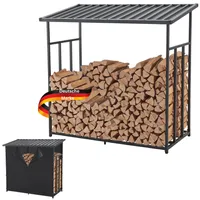 DELUKE® Kaminholzregal außen RONNI - mit Abdeckplane, 143x145x70cm Stahl | Holzunterstand für Brennholz außen Metall Unterstand für Kaminholz Brennholzregal Feuerholzregal | Schwarz