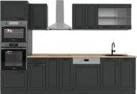 Vicco Küchenzeile R-Line, 300 cm mit Hochschrank, ohne Arbeitsplatte, Anthrazit Landhaus/Anthrazit