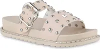 VAN HILL Damen Pantoletten Sandalen Nieten Strass Schnallen Schuhe 841051, Farbe: Beige, Größe: 38