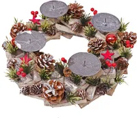 Adventskranz MCW-H50, Weihnachtsdeko Adventsgesteck Weihnachtsgesteck, Holz rund Ø 33cm MVG  ohne Kerzen