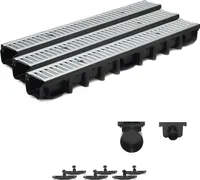 3m Entwässerungsrinne Terrassenrinne Stahlrost verzinkt komplett SET, System A15 98mm