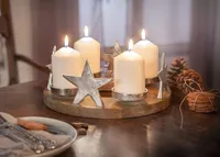 Adventskranz "Silbersterne" aus Mangoholz & Alu, Tischkranz mit 4 Kerzenhaltern