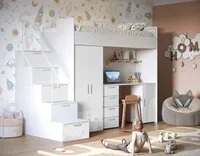 Etagenbett TOMI 4s, Hochglanz Kinderbett Hochbett, OHNE Matraze und Lattenrost (Weiss + Weiss, Glanz)