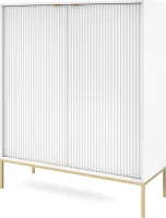 Kommode 100 cm Galla - Sideboard 2-türig mit Beinen & geriffelten Fronten - goldene Griffe - Wohnzimmerkommode (Weiß + Gold)