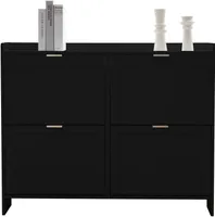 Schuhschrank mit 4 Klappenfaechern freistehendem Schuhregal offenen Ablageflaechenschrank  Flurschrank Schliessfachschrank Beistellschrank Schwarz