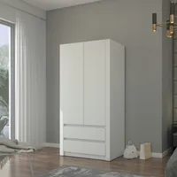 Šatníková skriňa Šatníková skriňa s 2 dverami, 3 policami, tyčou na šaty a 2 zásuvkami Biela - 90 × 57 × 180 cm (DxŠxV)