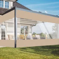 Topchances Transparent PVC Plane mit Ösen Trennvorhänge, Outdoor Planenvorhänge 0,55mm Wasserdicht Winddicht Vinyl Plane für Pavillons, Pergola, Balkone, Gärten, Vorbau(2.4mx2.4m,Khaki)