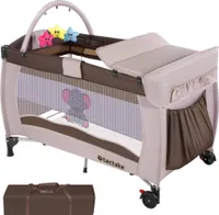 Kinder Reisebett Elefant klappbar und höhenverstellbar inklusive Tragetasche, 132 x 75 x 104 cm