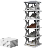Faltbares Schuhregal, zusammenklappbares Schuhregal, 6-stöckiges faltbares Schuhregal, zusammenklappbare Schuhaufbewahrung, Schuh-Organizer, Schuhaufbewahrung, Schuhturm, Eck-Schuhregal, vertikales Schuhregal (6-stufig, Grau)