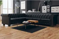 vidaXL 6-osobowa sofa narożna Chesterfield ze sztucznej skóry, czarna