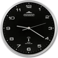 MONZANA® Funkuhr Wand Ø31cm Geräuscharm Automatische Zeitumstellung mit AA-Batterie Großes Ziffernblatt Schwarz Quarzuhr Analog Wohnzimmer Büro Silber