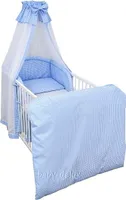 Baby Delux Baby Bettwäsche Bettset 5-tlg Bettausstattung Nestchen Chiffonhimmel Design Karo Blau