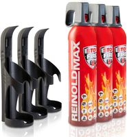 XENOTEC Premium Feuerlöschspray – 3 x 750ml – 3 Wandhalter - Stopfire – Autofeuerlöscher – REINOLDMAX – inklusive Wandhalterung schwarz – wiederverwendbar