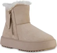 VAN HILL Damen Warm Gefütterte Winter Boots Stiefeletten Bequeme Schuhe 841460, Farbe: Khaki, Größe: 36