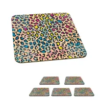MuchoWow® Sklenený podtácek Štvorcová sada 6 kusov Potlač pantera - Vzory - Farby 10x10x0.3cm Podložky pod poháre - podložky pod nápoje - ochrana