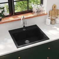 vidaXL Granitový drez Single Bowl Black