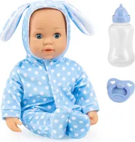 Bayer Design 93822AD Babypuppe Anna, spricht 24 Babylaute, weicher Körper, Schlafaugen, Schnuller, Flasche, 38 cm, blau, weiß