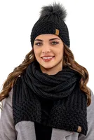 Vivisence damen bommelmütze und schal set warm kopfbedeckung und halsbedeckung an winter und herbst warm dick, wintermütze mit bommel, winterset für frauen, hergestellt in der eu, schwarz, einheitsgrö