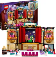 LEGO 41714 Friends Andreas Theaterschule, Puppenhaus in Heartlake City, kreatives Spielzeug mit 4 Mini-Puppen und Theater-Zubehör wie Musikinstrumente und Kostüme, Geschenk für Kinder ab 8 Jahre