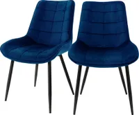ML-Design 2er Set Esszimmerstühle mit Rückenlehne, Dunkelblau, Küchenstuhl mit Samtbezug, Polsterstuhl mit Metallbeinen