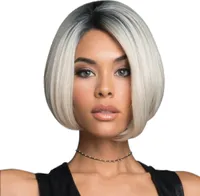 Damenmode Gradient Bob Straight Perücke Hitzebeständiges kurzes synthetisches Haarteil