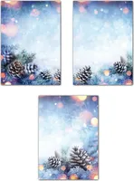 Mix 3x35 Blatt Motivpapier Briefpapier (Weihnachten-5253, DIN A4) wunderschöne Tannzweige im Schnee bei Sonnenschein mit Zapfen