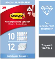 Command™ Command™ Mittelgroße Transparente Drahthaken - Selbstklebend Wandhaken - 7 Haken + 10 Strips