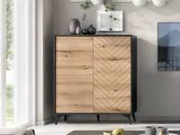 Vysoká komoda s dvierkami PERSY - dub evoke / čierna