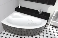 ECOLAM Badewanne Eckbadewanne Eckwanne Acryl Natalia weiß 150x100 cm LINKS + Ablaufgarnitur Ab- und Überlauf Automatik Füße Silikon Set