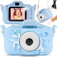 MalPlay Digitalkamera für Kinder Einhorn | Fotoapparat Full HD | Mini-Gieren | für Kinder ab 6 Jahren | Blau