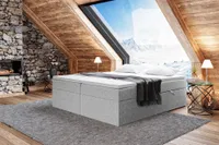 MEBLINI Boxspringbett mit Bettkasten - Gepolstert Doppelbett mit Matratze und Topper - Polsterbett mit Stauraum - Bett ohne Kopfteil - Stauraumbett - LIONEL - 160x200 - H4/Grau Webstoff