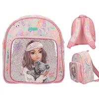 Depesche 12788 TOPModel Wild - Rucksack in Rosa, mit Model Motiv und buntem Tier Muster, Tasche mit verstellbaren Trägern