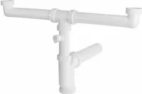 Spülensiphon mit Anschluss an Waschmaschine 6/4“, für Doppelspülen, DN50, weiß